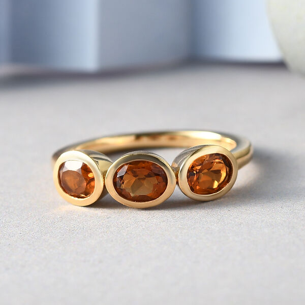 Madeira Citrin 3 Stein Ring 925 Silber vergoldet  ca. 0,98 ct image number 2