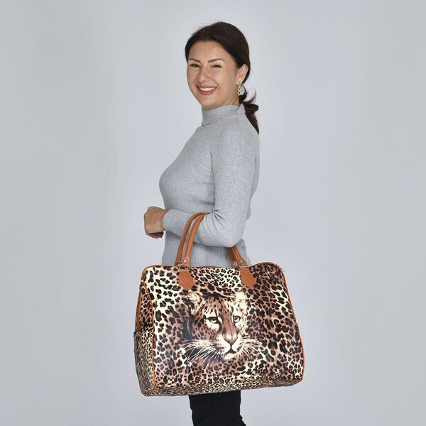 Safari-Tasche mit lebendigem Leopardenmuster, 43x20x38cm,  Braun image number 3