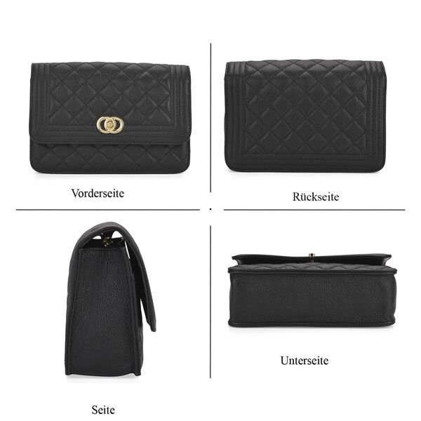 100% Echtleder Crossbody Tasche mit Metallkettenriemen in Stepp-Optik, 23,5x15x8cm, Hellgrau image number 4