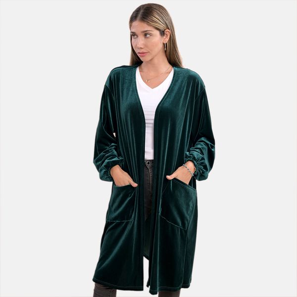 Lange Strickjacke aus Samt, Grün image number 4