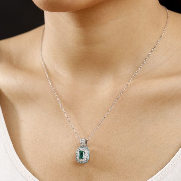 RHAPSODY zertifiziert und gepr&uuml;ft AAAA Kagem sambischer Smaragd, Paraiba Turmalin und Diamant Anh&auml;nger mit 45cm Kette in 950 Platin - 1,77 ct. image number 2