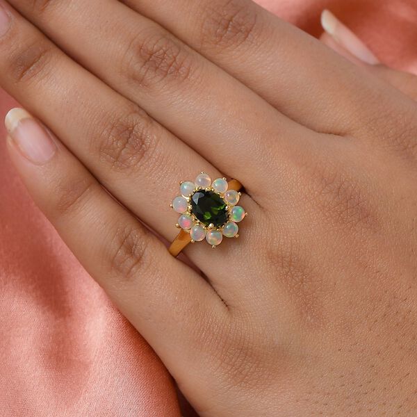 Nat&uuml;rlicher Chromdiopsid und &auml;thiopischer Opal-Ring, 925 Silber vergoldet  ca. 2,07 ct image number 3