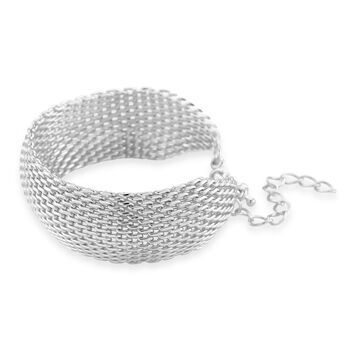 Cuff-Armband im Mesh-Design, Nickelfreies Messing, ca. 19 cm mit 5 cm extender, Silberfarben