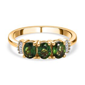Natürlicher Chrom Turmalin und weißer Diamant-Ring, 925 Silber Gelbgold Vermeil (Größe 21.00) ca. 1.03 ct