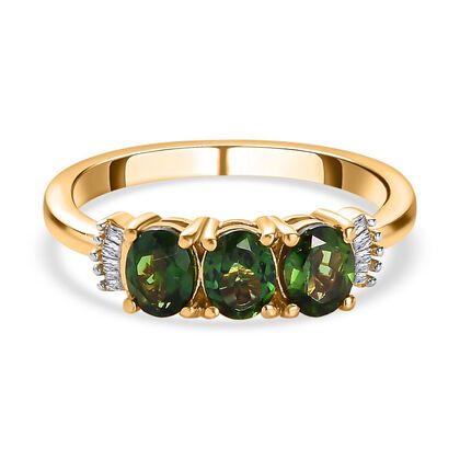 Nat&uuml;rlicher Chrom Turmalin und wei&szlig;er Diamant-Ring, 925 Silber Gelbgold Vermeil (Gr&ouml;&szlig;e 21.00) ca. 1.03 ct