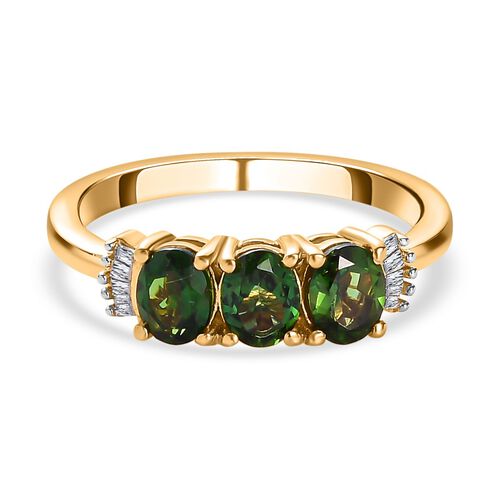 Natürlicher Chrom Turmalin und weißer Diamant-Ring, 925 Silber Gelbgold Vermeil (Größe 21.00) ca. 1.03 ct image number 0