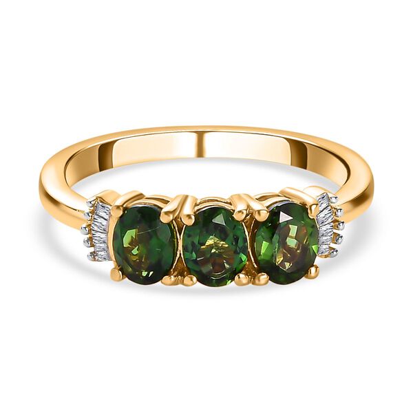 Nat&uuml;rlicher Chrom Turmalin und wei&szlig;er Diamant-Ring, 925 Silber Gelbgold Vermeil (Gr&ouml;&szlig;e 21.00) ca. 1.03 ct