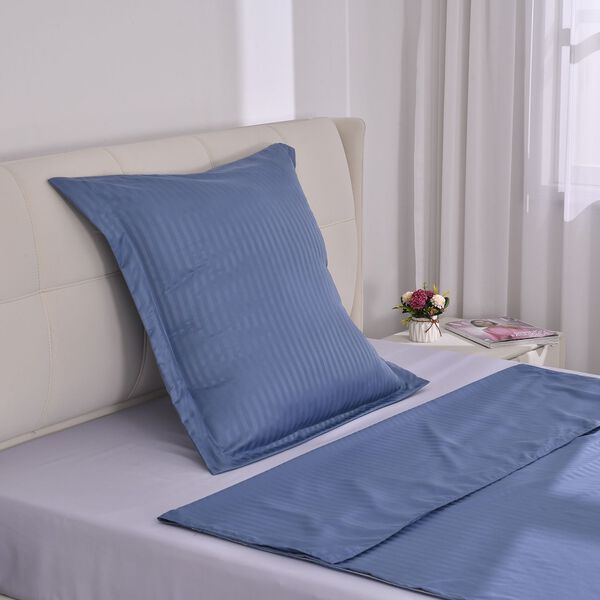 Bettwäsche-Set aus 80% Baumwolle mit Satin-Streifen, 135x200 cm und 80x80 cm, Blau image number 4