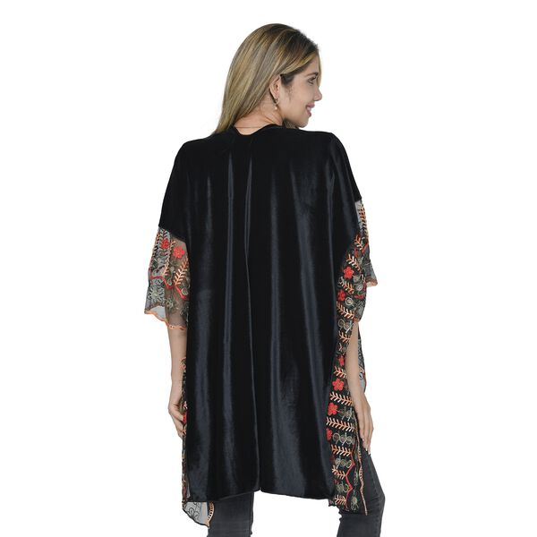 TAMSY - Kimono aus Samt mit Blumenstickerei, Einheitsgr&ouml;&szlig;e Schwarz image number 2