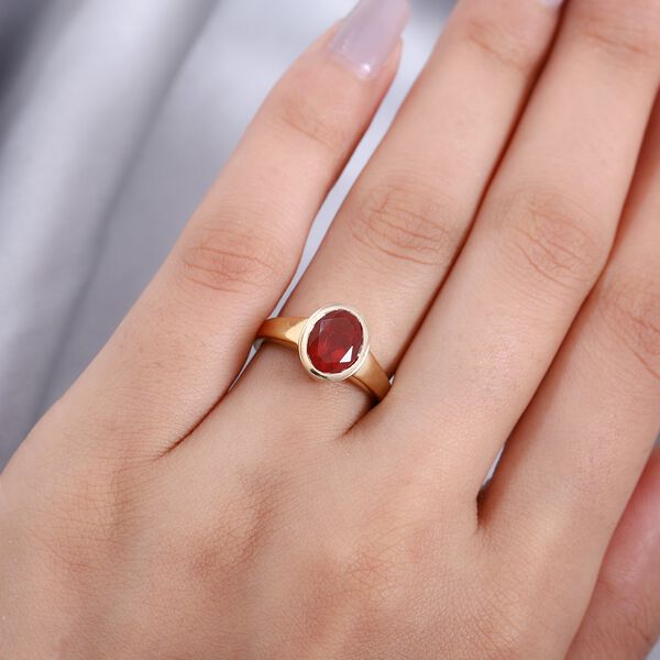 Mexikanischer Kirschfeuer-Opal Solit&auml;r Ring 925 Silber 585 Vergoldet image number 3