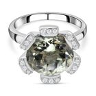 Prasiolith und weißer Zirkon Ring, 925 Silber platiniert (Größe 18.00) ca. 6,04 ct