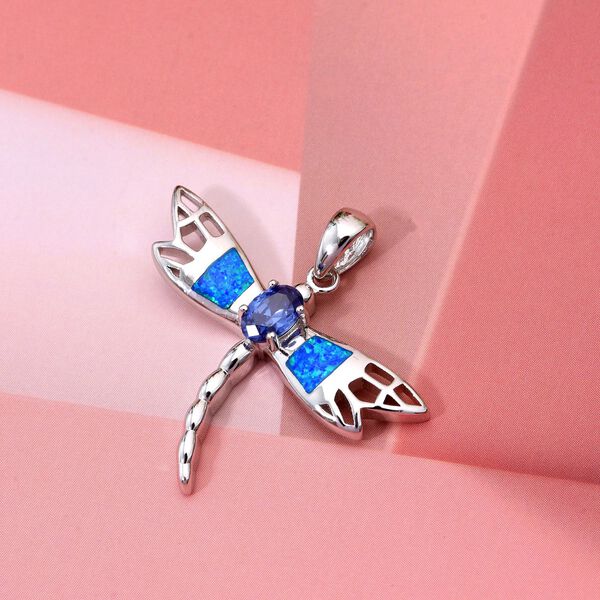 Tansanit Zirkonia und simulierter blauer Opal-Anh&auml;nger image number 1