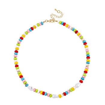 Wei&szlig;e Muschelkernperle, Howlit Halskette, ca. 50 cm + 5 cm Extender, goldfarben