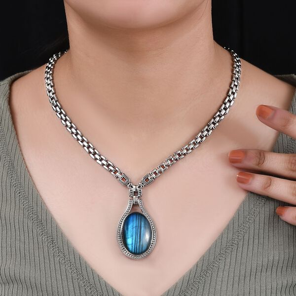 AAA Labradorit Halskette ca. 45 cm Edelstahl ca. 35.18 ct image number 3