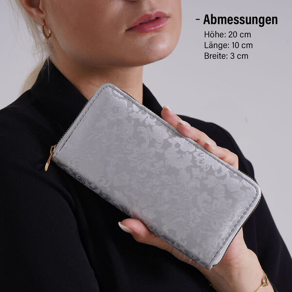 Brieftasche mit Renaissance-Prägung und RFID-Schutz, 20x10x3 cm, Silber image number 4