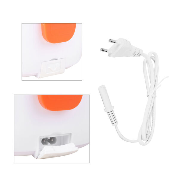 Beheizbare Lunchbox, Orange
Material:PP 
Größe:23.5*16.5*10.5cm(1.05L)9.25*6.49*4.13INCH
Color:White+orange
rating:50W
voltage:110V
2 pin UL plug power cable:100cm
 image number 7