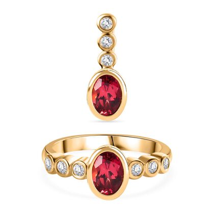 Lab Created Padparadscha-Saphir Schmuckset 925 Silber Gelbgold Vermeil ca. 2,76 ct.