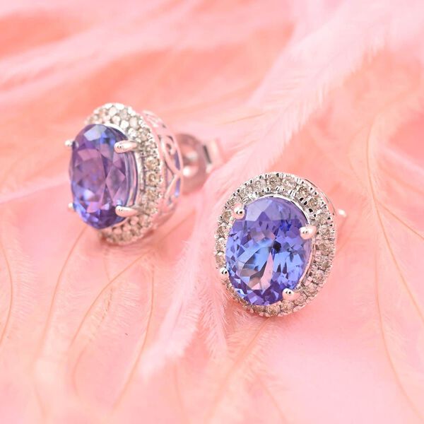 LUXORO zertifiziert und gepr&uuml;ft AAA Tansanit und Diamant Ohrringe in 585 Wei&szlig;gold- 3,75 ct. image number 2