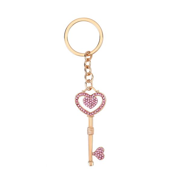 3er Set - Schl&uuml;sselanh&auml;ngern inklusive Muster (Gecko, Fl&uuml;gel und Herz), Rosa Kristall mit Gold image number 5