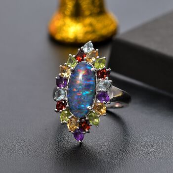 Boulder Opal Triplett und Multi-Edelstein Ring - 6,73 ct.