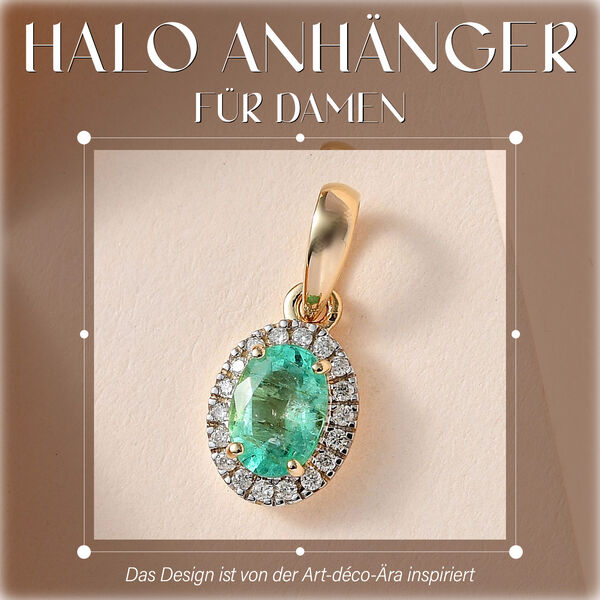 AA Kolumbianischer Smaragd und Diamant Anh&auml;nger in 585 Gold &ndash; 0,87 ct. image number 2