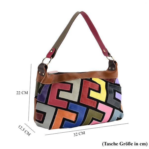 Chaos by Elsie Echtleder Crossbody mit RFID, Matt geprägtes Multicolor Design, 32 x 12.5 x 22 cm, Mehrfarbig image number 8