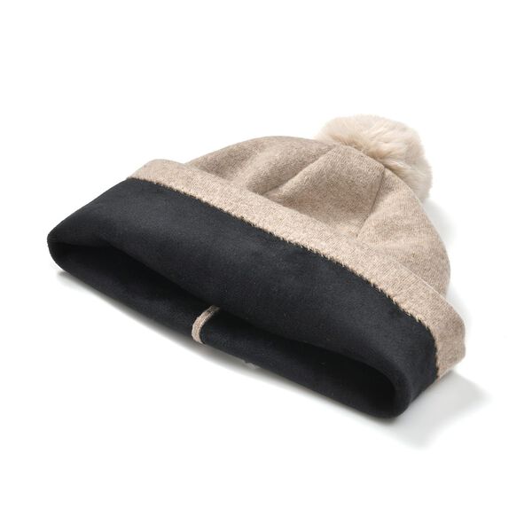 LA MAREY 2er-Set Kaschmir Mützen und Handschuhen mit Mikroplüsch-Futter, Beige image number 3