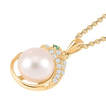 Wei&szlig;es S&uuml;&szlig;wasserperlen, gr&uuml;nes und wei&szlig;es Zirkonia-Schmuckset - 0,36 ct.