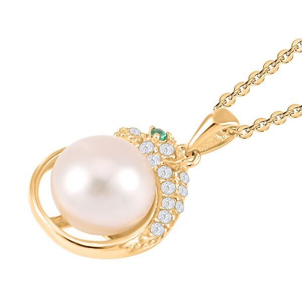 Wei&szlig;es S&uuml;&szlig;wasserperlen, gr&uuml;nes und wei&szlig;es Zirkonia-Schmuckset - 0,36 ct. image number 4