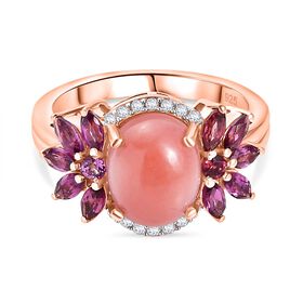 Naturinspiriert - AA Vinicunca-Peruanischer Opal, Rhodolith Granat Ring 925 Silber 750 rosévergoldet (Größe 21.00) ca. 3.83 ct