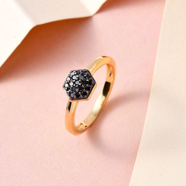Schwarzer Diamant Ring 925 Silber Gelbgold Vermeil (Größe 16.00) ca. 0,20 ct image number 2