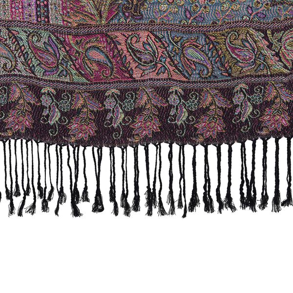 Schal mit Quasten und Boho-muster, 70x180 cm, Schwarz und lila image number 3