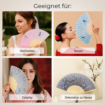 4-teiliges F&auml;cher-Set mit Quasten, 21x3x1,1cm, Schwarz, marineblau, lila und blau