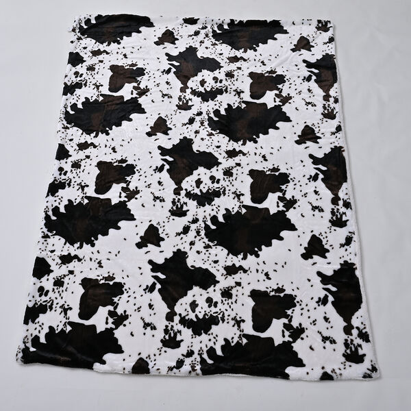 Luxus Kollektion - Superweiche Kunstfelldecke mit Sherpa Futter, Kuh-Muster, Gr&ouml;&szlig;e 150x200 cm, Wei&szlig; und Dunkelbraun image number 3