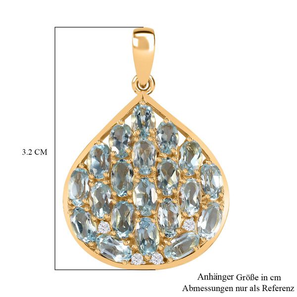Blau Topas, Wei&szlig;er Zirkon Anh&auml;nger 925 Silber 750 Gelb Vermeil ca. 5.98 ct image number 6