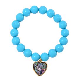 Sleeping Beauty türkisfarbenes Muschelkernperlen und Abalone-Muschel Armband, 17-19 cm - 198 ct.