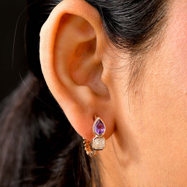 GP Amore Kollektion - Moissanit, Rose De France Amethyst und Saphir Ohrringe - 2,82 ct. image number 2