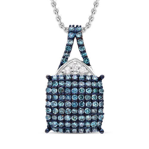 Blauer Diamant und weißer Diamant Anhänger mit Kette, 925 Silber platiniert ca. 0.50 ct image number 0
