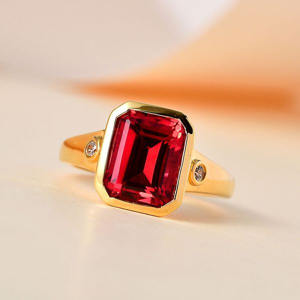 Lab Created Padparadscha-Saphir, Wei&szlig;er Zirkon Ring, 925 Silber Gelbgold Vermeil (Gr&ouml;&szlig;e 19.00) ca. 4.80 ct image number 2