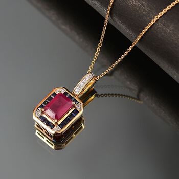 Djoy AA afrikanischer Rubin, blauer Saphir und Zirkon Ring und Anh&auml;nger mit 50cm Kette