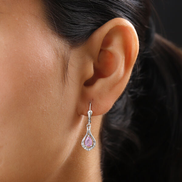 Fissure gef&uuml;llt Rosa Saphir und Zirkon Ohrh&auml;nger 925 Silber platiniert ca. 1,25 ct&nbsp; image number 3