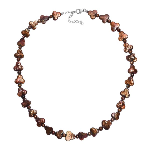 Metallisch Braun Perle Halskette ca. 45 cm 925 Silber rhodiniert image number 3