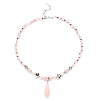 Rosenquarz Halskette, ca. 45 cm, silberfarben ca. 101,00 ct