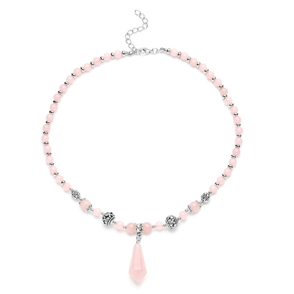 Rosenquarz Halskette, ca. 45 cm, silberfarben ca. 101,00 ct