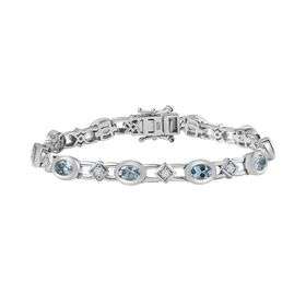 AA Aquamarin, Weißer Zirkon Armband ca. 18 cm 925 Silber rhodiniert ca. 4,77 ct.