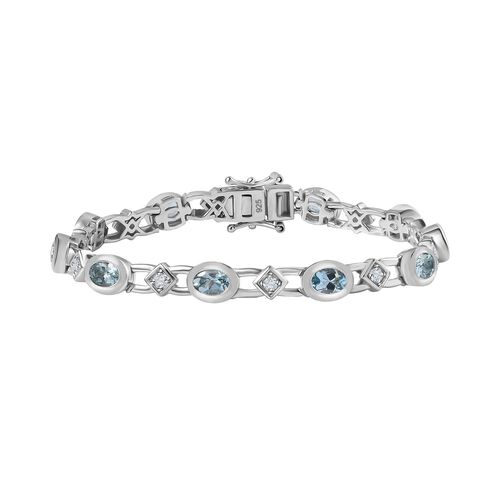 AA Aquamarin, Weißer Zirkon Armband ca. 18 cm 925 Silber rhodiniert ca. 4,77 ct. image number 0