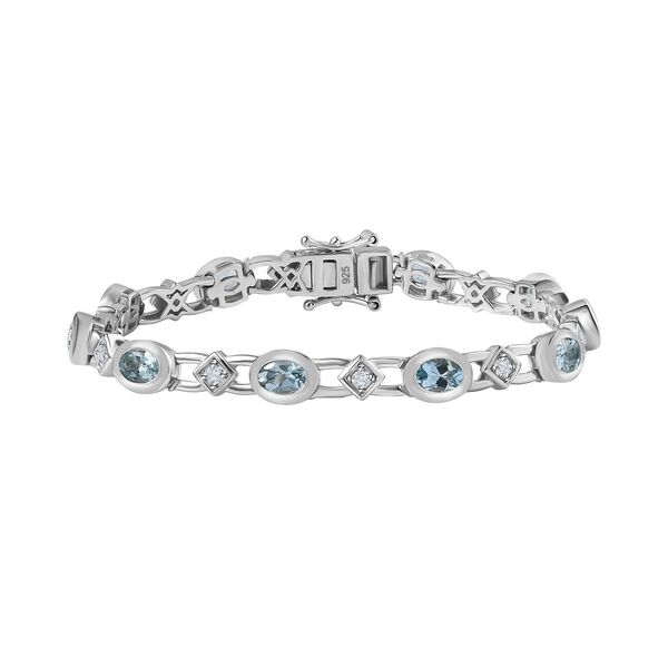 AA Aquamarin, Weißer Zirkon Armband ca. 18 cm 925 Silber rhodiniert ca. 4,77 ct. image number 0