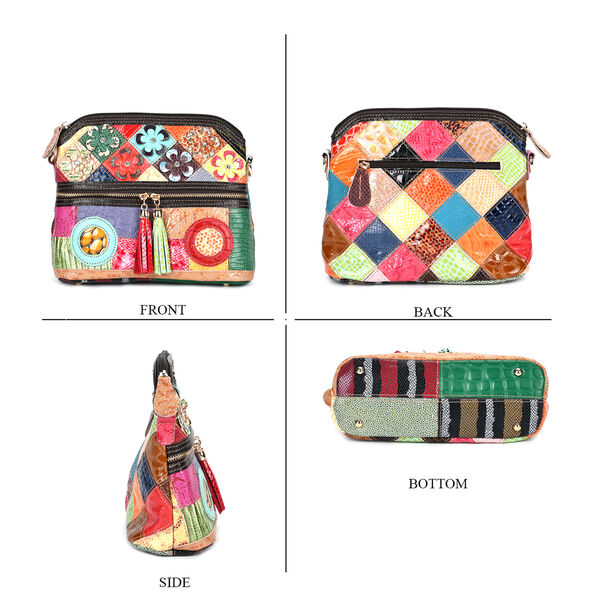 Chaos by Elsie- Echtleder Crossbody Bag mit RFID-Schutz und Kroko-Prägung, Blumenmuster image number 5