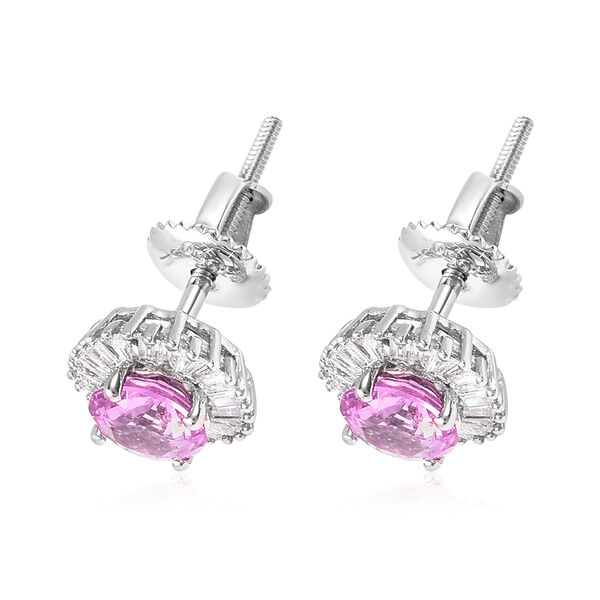 RHAPSODY rosa Saphir und Diamant Halo-Ohrstecker in Platin image number 2