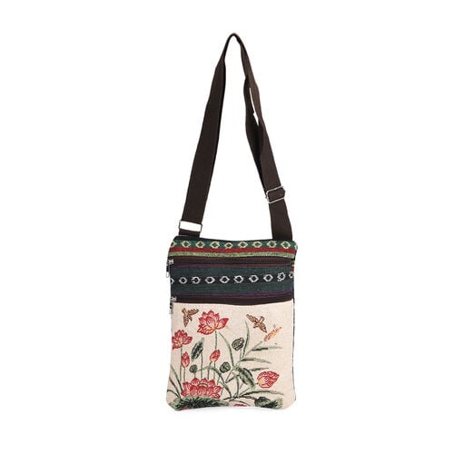 Crossbody-Tasche mit Elefantenmotiv, Polyester, 3 Reißverschlussfächer, verstellbarer Schultergurt (ca. 120 cm), 21x28 cm, Mehrfarbig